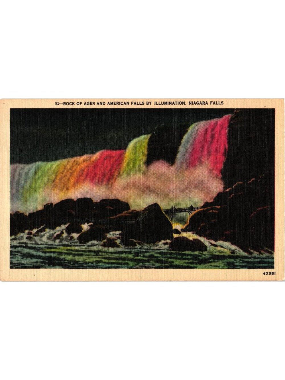 Rock Of Ages American Falls Vintage Postcard Niagara Falls Colorized Night Scene